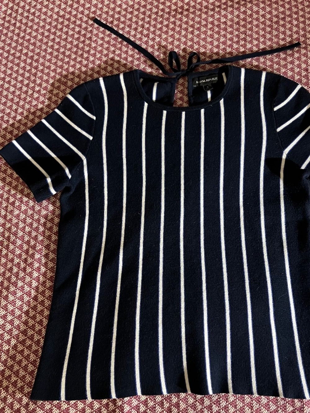 Banana Republic Navy Blue White Striped Short Sleeve Sweater Knit Top S